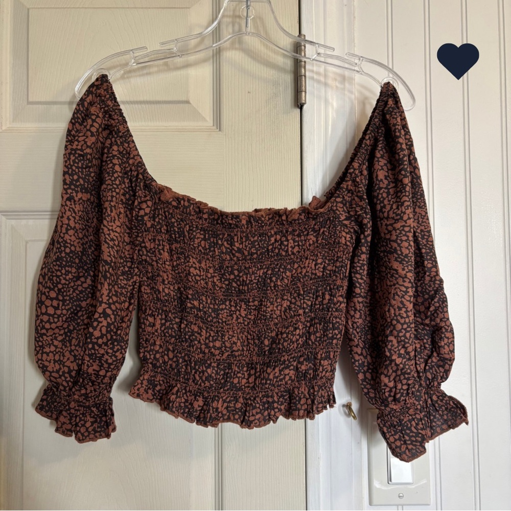 Urban Outfitters Sierra Smocked Puff Sleeve Crop Ruffled Top Blouse